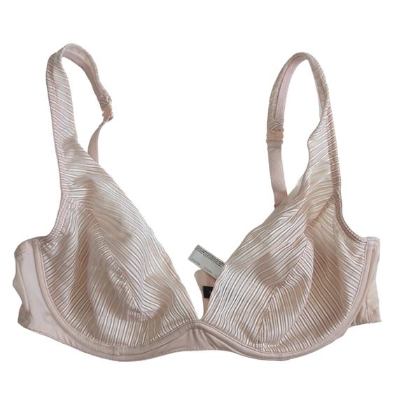 Marie Jo Bra Womens 34D Pink Nude Stripes Underwire Deep V-Neck Cups - Picture 1 of 4